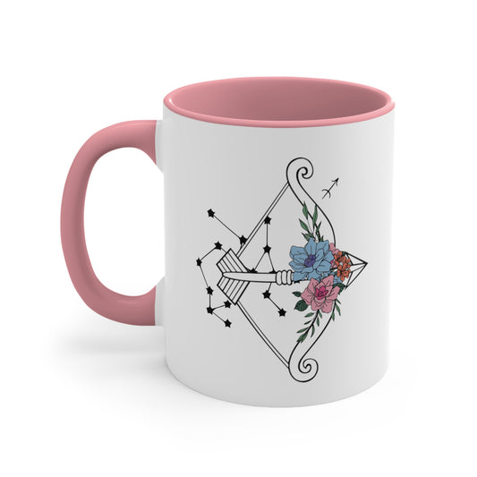 Sagittarius Floral Line Drawn Zodiac Accent Coffee Mug, 11oz