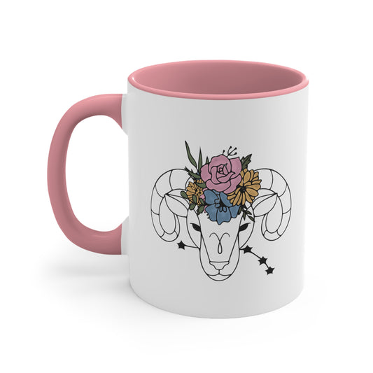 Aries Floral Line Drawn Zodiac Accent Coffee Mug, 11oz