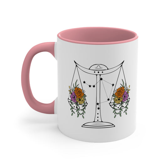 Libra Floral Line Drawn Zodiac Accent Coffee Mug, 11oz