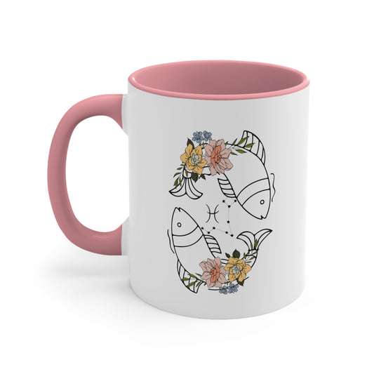 Pisces Floral Line Drawn Zodiac Accent Coffee Mug, 11oz