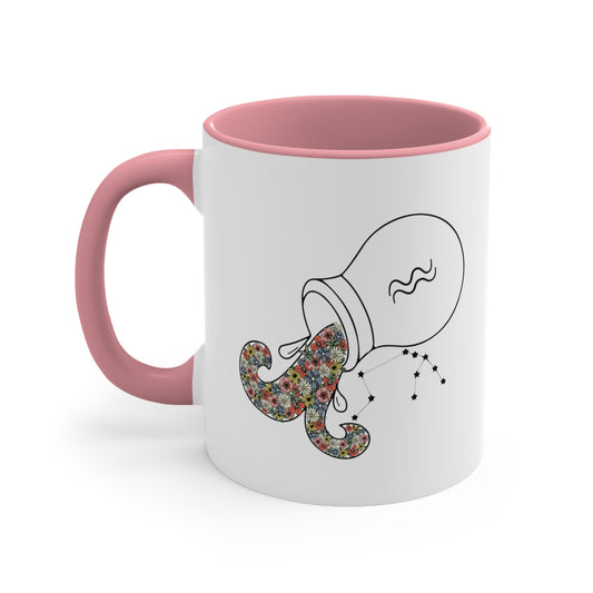 Aquarius Floral Line Drawn Zodiac Accent Coffee Mug, 11oz