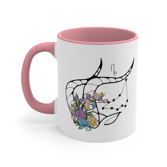 Capricorn Floral Line Drawn Zodiac Accent Coffee Mug, 11oz