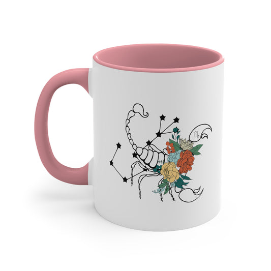 Scorpio Floral Line Drawn Zodiac Accent Coffee Mug, 11oz