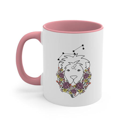 Leo Floral Line Drawn Zodiac Accent Coffee Mug, 11oz