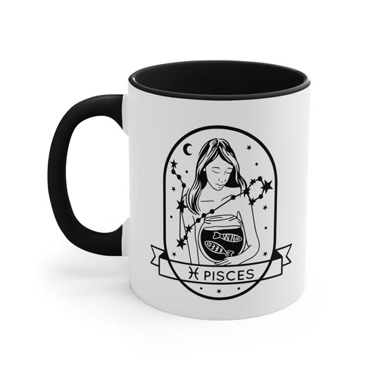 Pisces Line Drawn Zodiac Accent Coffee Mug, 11oz