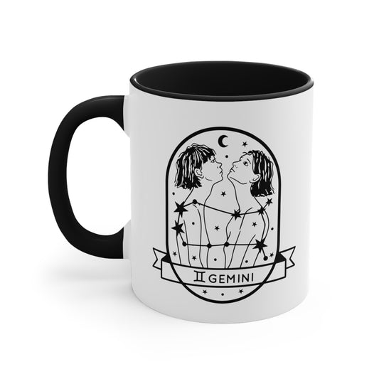 Gemini Line Drawn Zodiac Accent Coffee Mug, 11oz