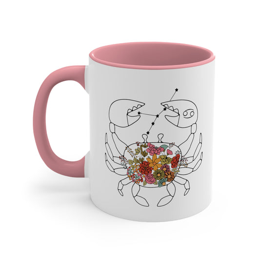 Cancer Floral Line Drawn Zodiac Accent Coffee Mug, 11oz