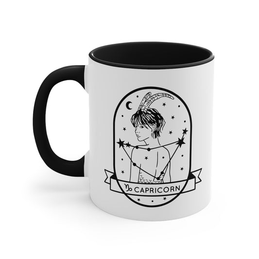 Capricorn Line Drawn Zodiac Accent Coffee Mug, 11oz